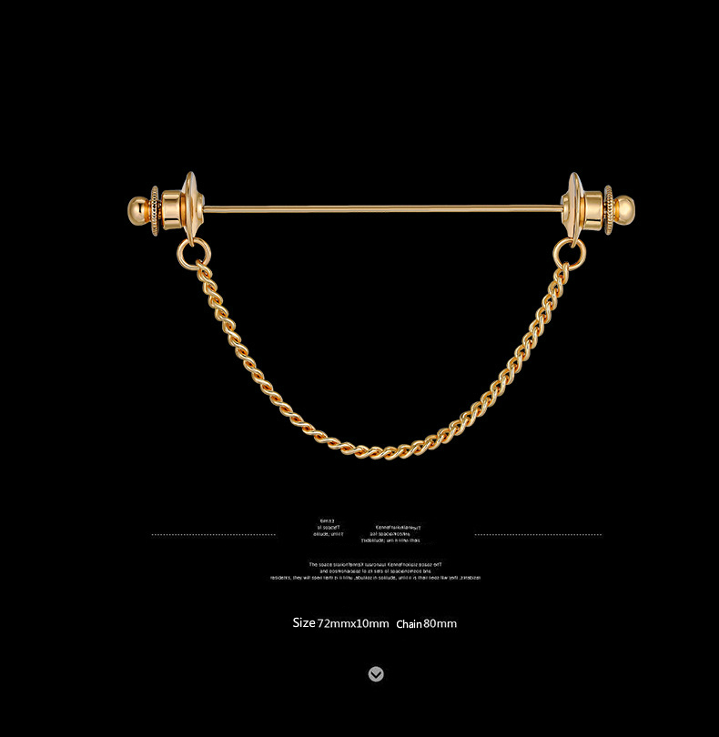 New Personality Gold Pins Brooches Metal Chain Tassel Shirt Collar Pins Shirt Studs For Men