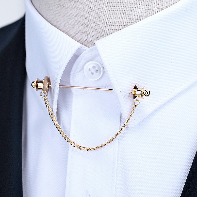 New Personality Gold Pins Brooches Metal Chain Tassel Shirt Collar Pins Shirt Studs For Men