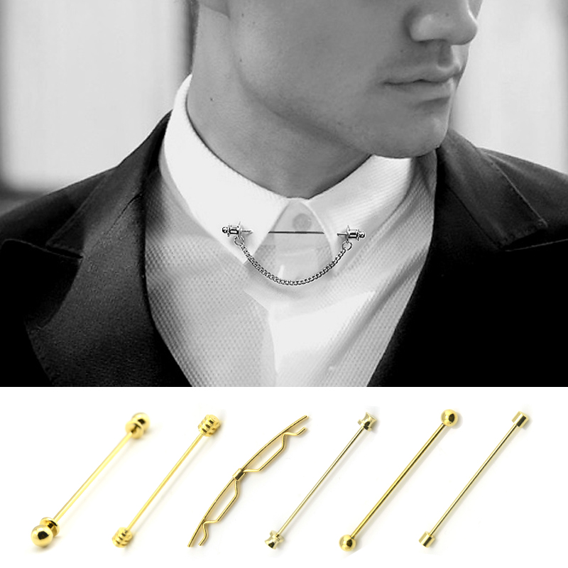 New Personality Gold Pins Brooches Metal Chain Tassel Shirt Collar Pins Shirt Studs For Men