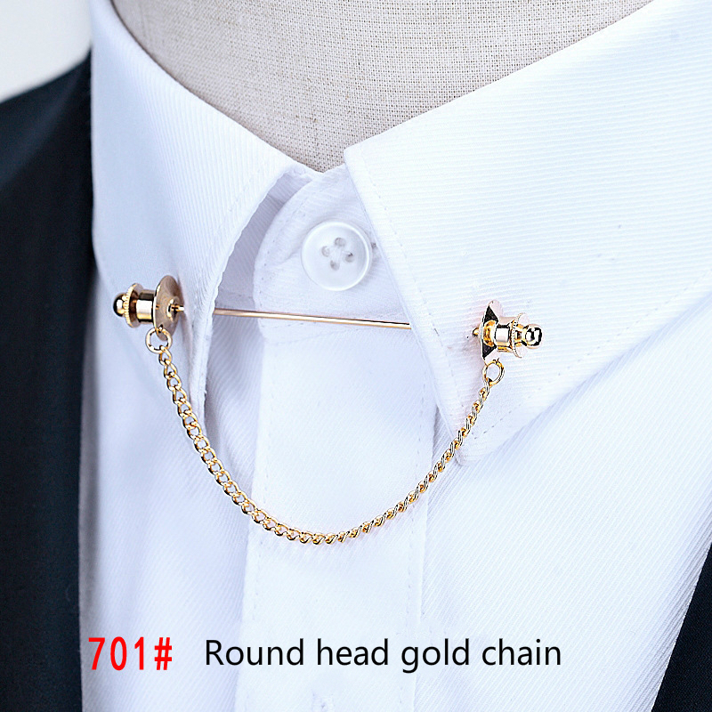 New Personality Gold Pins Brooches Metal Chain Tassel Shirt Collar Pins Shirt Studs For Men