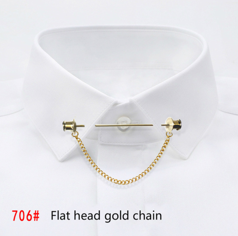 New Personality Gold Pins Brooches Metal Chain Tassel Shirt Collar Pins Shirt Studs For Men