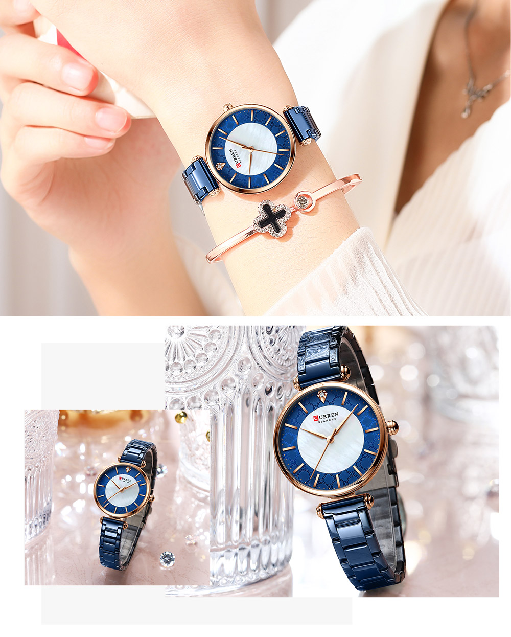 New Curren Women Watches Luxury Brand Elegant Thin Quartz Wristwatch with Stainless Steel Watches