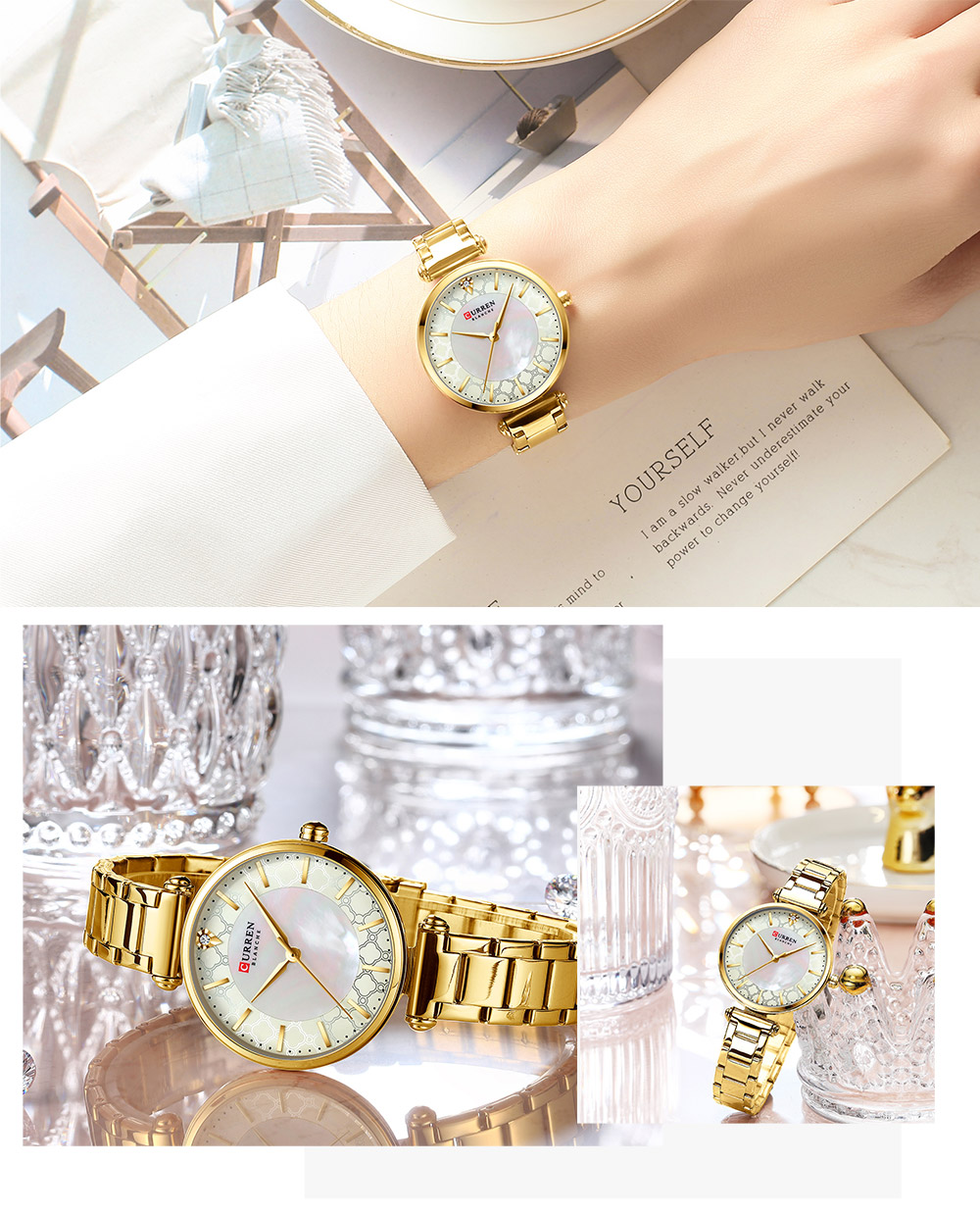 New Curren Women Watches Luxury Brand Elegant Thin Quartz Wristwatch with Stainless Steel Watches