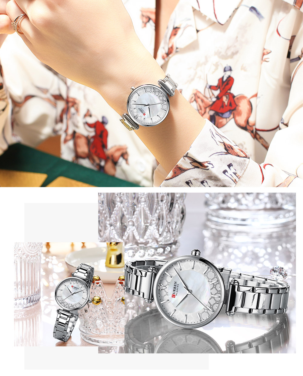 New Curren Women Watches Luxury Brand Elegant Thin Quartz Wristwatch with Stainless Steel Watches