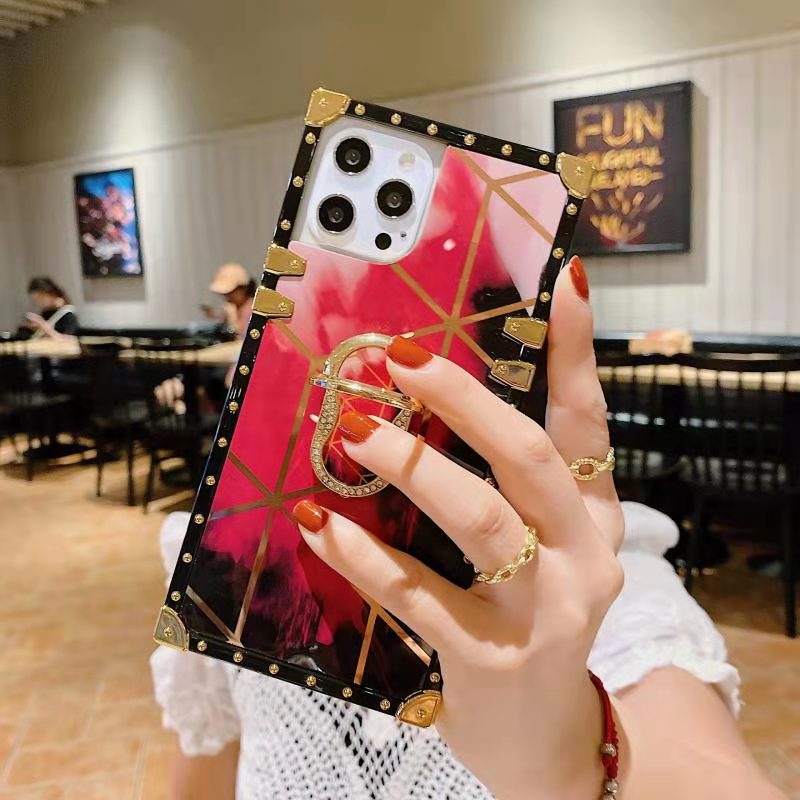 New Luxury Glitter Square Cases With Ring For iPhone Samsung OPPO Huawei Phones Covers