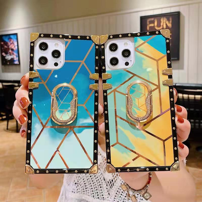 New Luxury Glitter Square Cases With Ring For iPhone Samsung OPPO Huawei Phones Covers