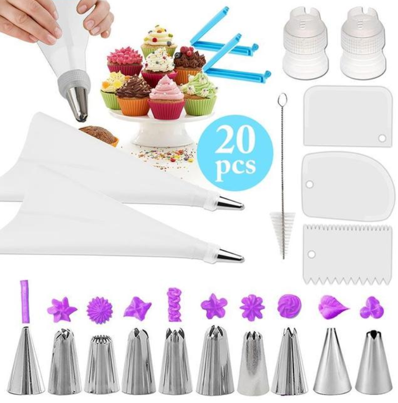 20PCS Pastry Bags Tips 10 Icing Piping Nozzles Cream Reusable Pastry Bags Kitchen Cake Decor Tools