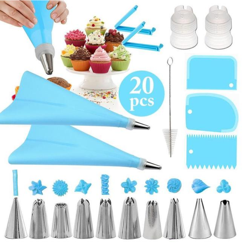 20PCS Pastry Bags Tips 10 Icing Piping Nozzles Cream Reusable Pastry Bags Kitchen Cake Decor Tools
