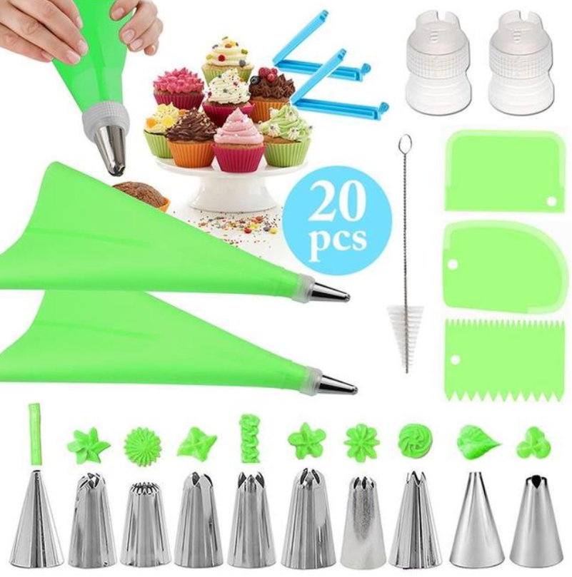 20PCS Pastry Bags Tips 10 Icing Piping Nozzles Cream Reusable Pastry Bags Kitchen Cake Decor Tools