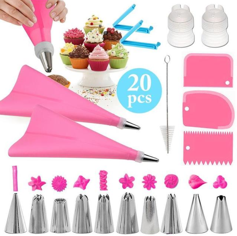 20PCS Pastry Bags Tips 10 Icing Piping Nozzles Cream Reusable Pastry Bags Kitchen Cake Decor Tools