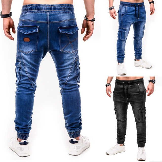 New Men Jeans Business Casual Classic Style Fashion Denim Trousers Male Plus Size Black Blue Pants