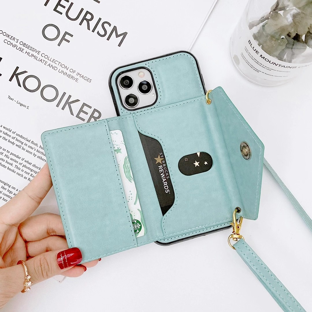 New Phone Cases For iPhone Samsung Huawei Phones Covers With Wallet Card Strap Shoulder Bags