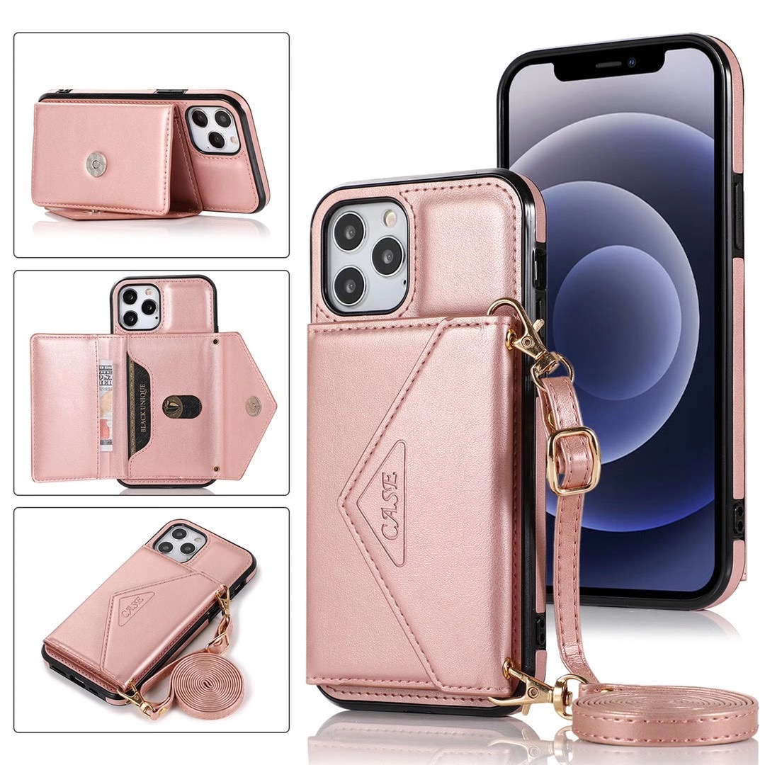 New Phone Cases For iPhone Samsung Huawei Phones Covers With Wallet Card Strap Shoulder Bags