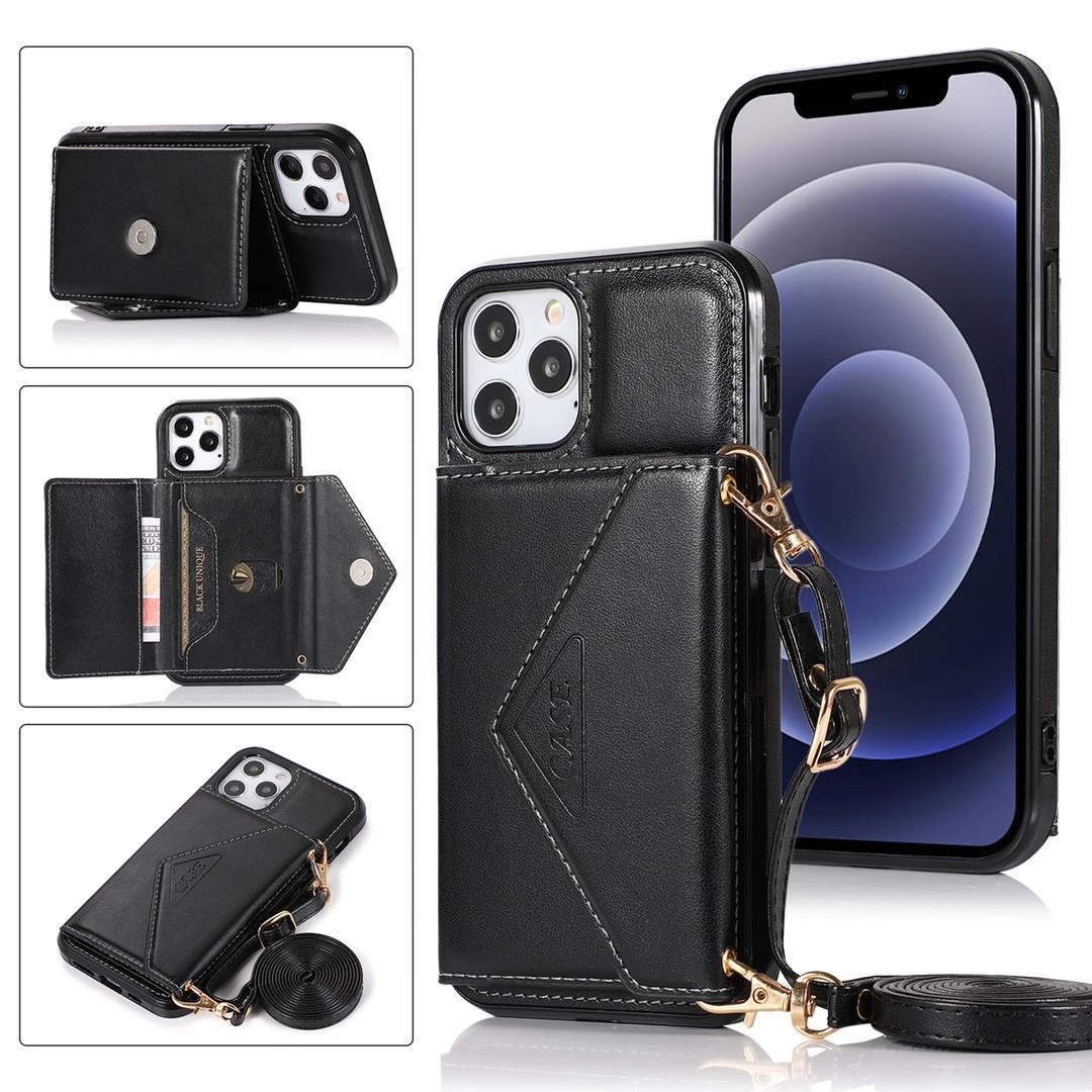 New Phone Cases For iPhone Samsung Huawei Phones Covers With Wallet Card Strap Shoulder Bags