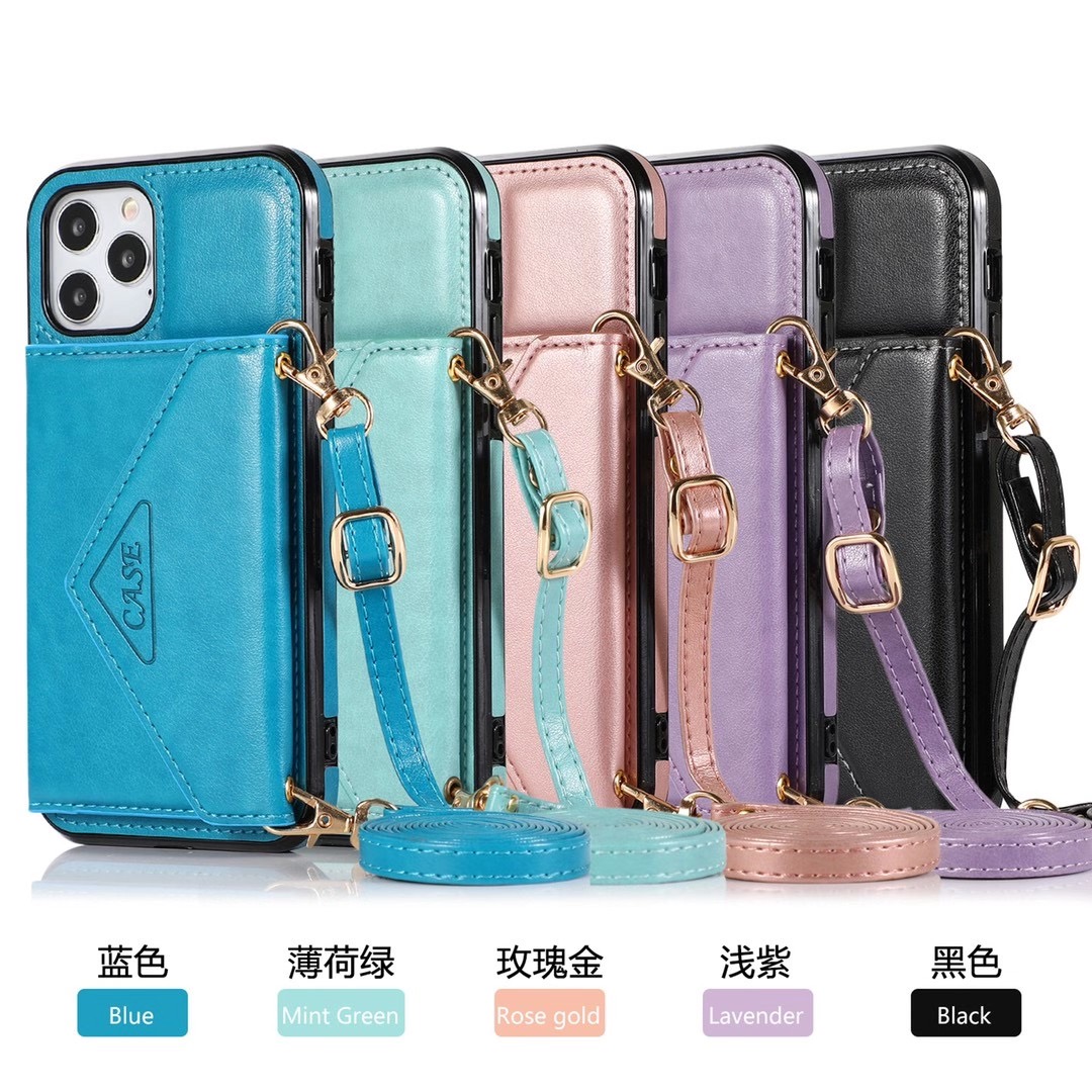 New Phone Cases For iPhone Samsung Huawei Phones Covers With Wallet Card Strap Shoulder Bags