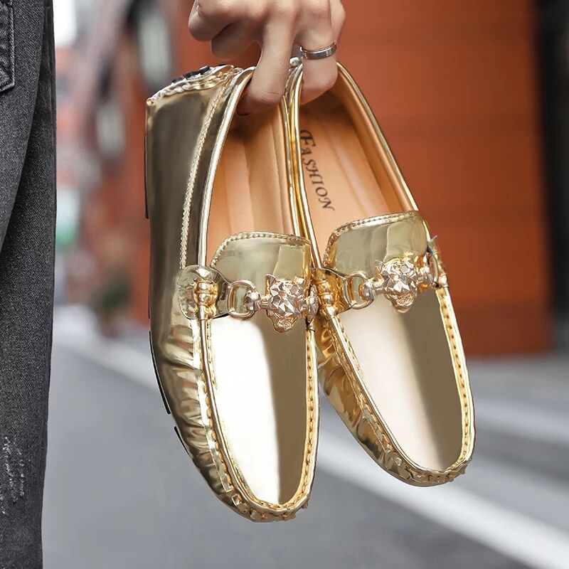New Gold Silver Glitter Shoes Casual Soft Driving Shoes Plus Size Men Light Boat Shoes Loafers