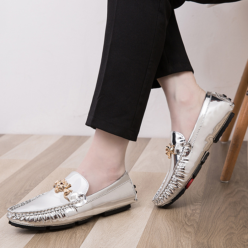 New Gold Silver Glitter Shoes Casual Soft Driving Shoes Plus Size Men Light Boat Shoes Loafers