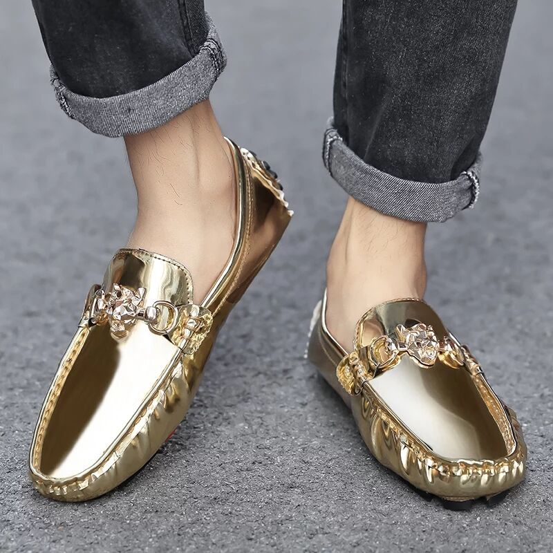 New Gold Silver Glitter Shoes Casual Soft Driving Shoes Plus Size Men Light Boat Shoes Loafers