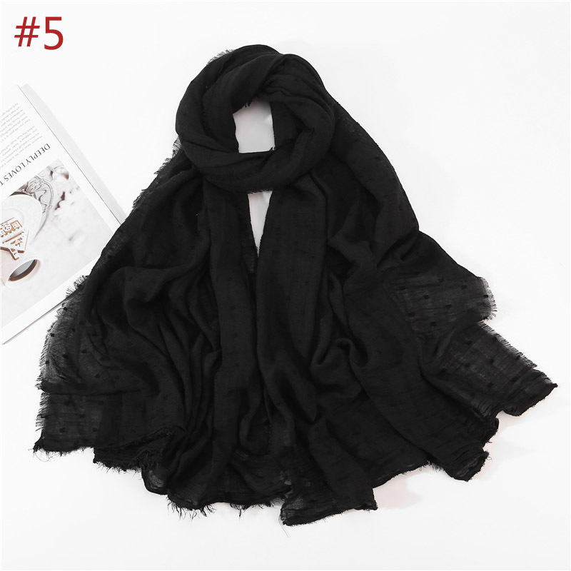 Solid Plain Dots Hijab Scarf Islam Shawl Head Wraps Soft Long Muslim Cotton Blend Plain Hijabs