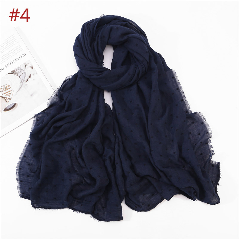 Solid Plain Dots Hijab Scarf Islam Shawl Head Wraps Soft Long Muslim Cotton Blend Plain Hijabs