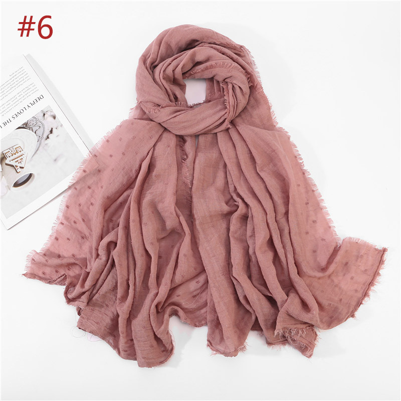 Solid Plain Dots Hijab Scarf Islam Shawl Head Wraps Soft Long Muslim Cotton Blend Plain Hijabs