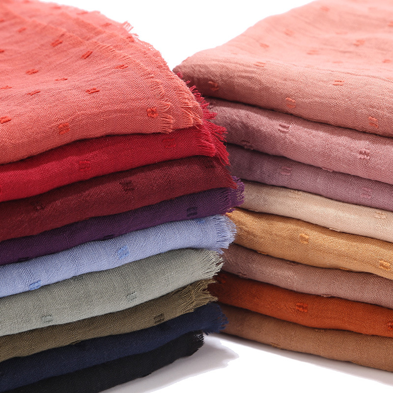 Solid Plain Dots Hijab Scarf Islam Shawl Head Wraps Soft Long Muslim Cotton Blend Plain Hijabs