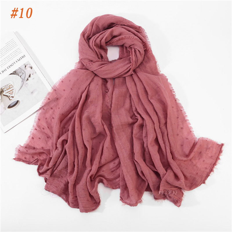 Solid Plain Dots Hijab Scarf Islam Shawl Head Wraps Soft Long Muslim Cotton Blend Plain Hijabs