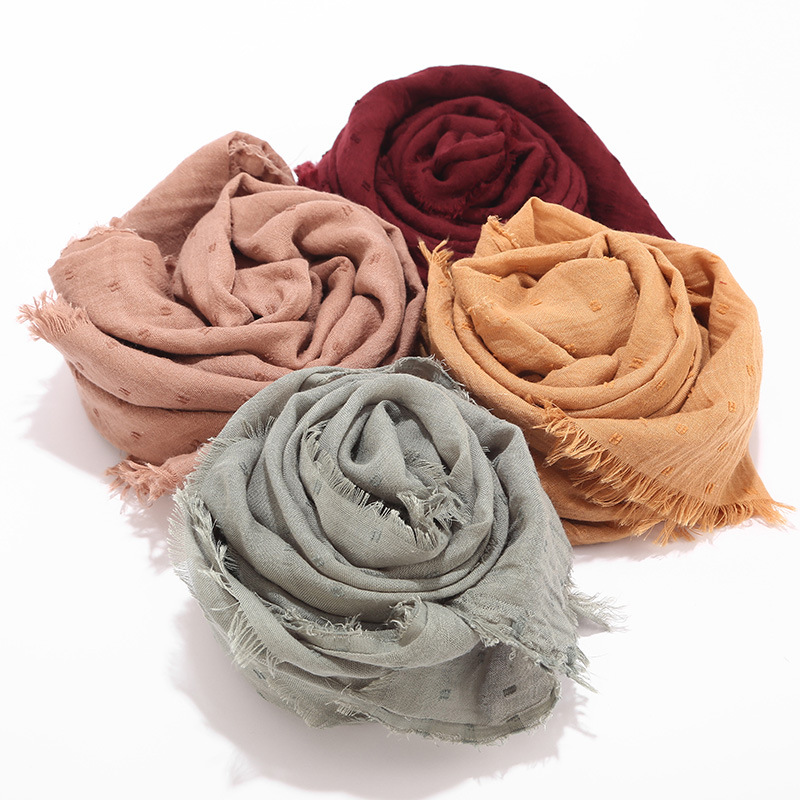 Solid Plain Dots Hijab Scarf Islam Shawl Head Wraps Soft Long Muslim Cotton Blend Plain Hijabs