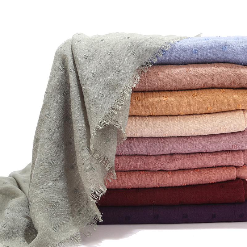 Solid Plain Dots Hijab Scarf Islam Shawl Head Wraps Soft Long Muslim Cotton Blend Plain Hijabs