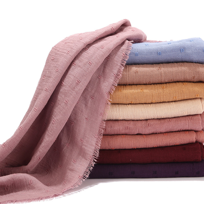 Solid Plain Dots Hijab Scarf Islam Shawl Head Wraps Soft Long Muslim Cotton Blend Plain Hijabs