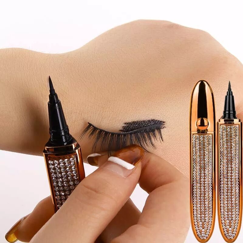 2 In 1 Magic Self Adhesive Lashes Eyeliner Diamond No Glue Quick Drying Eyelashes Sticking Makeup