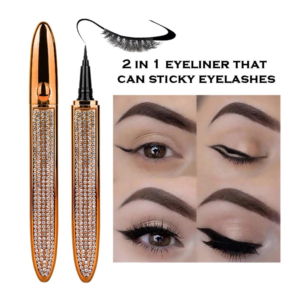 2 In 1 Magic Self Adhesive Lashes Eyeliner Diamond No Glue Quick Drying Eyelashes Sticking Makeup
