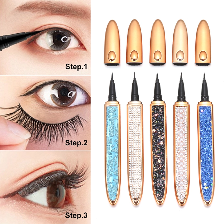 2 In 1 Magic Self Adhesive Lashes Eyeliner Diamond No Glue Quick Drying Eyelashes Sticking Makeup