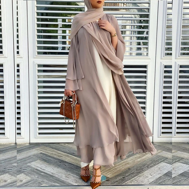 Solid Open Abaya Dubai Muslim Cardigan Abayas Dresses Elegant  Women Caftan Islam Clothing