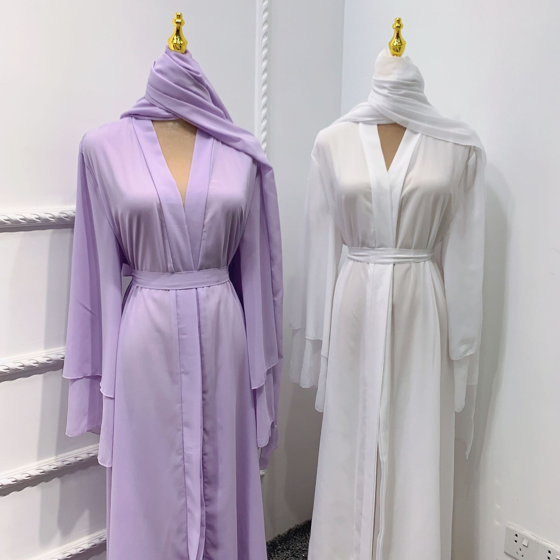 Solid Open Abaya Dubai Muslim Cardigan Abayas Dresses Elegant  Women Caftan Islam Clothing