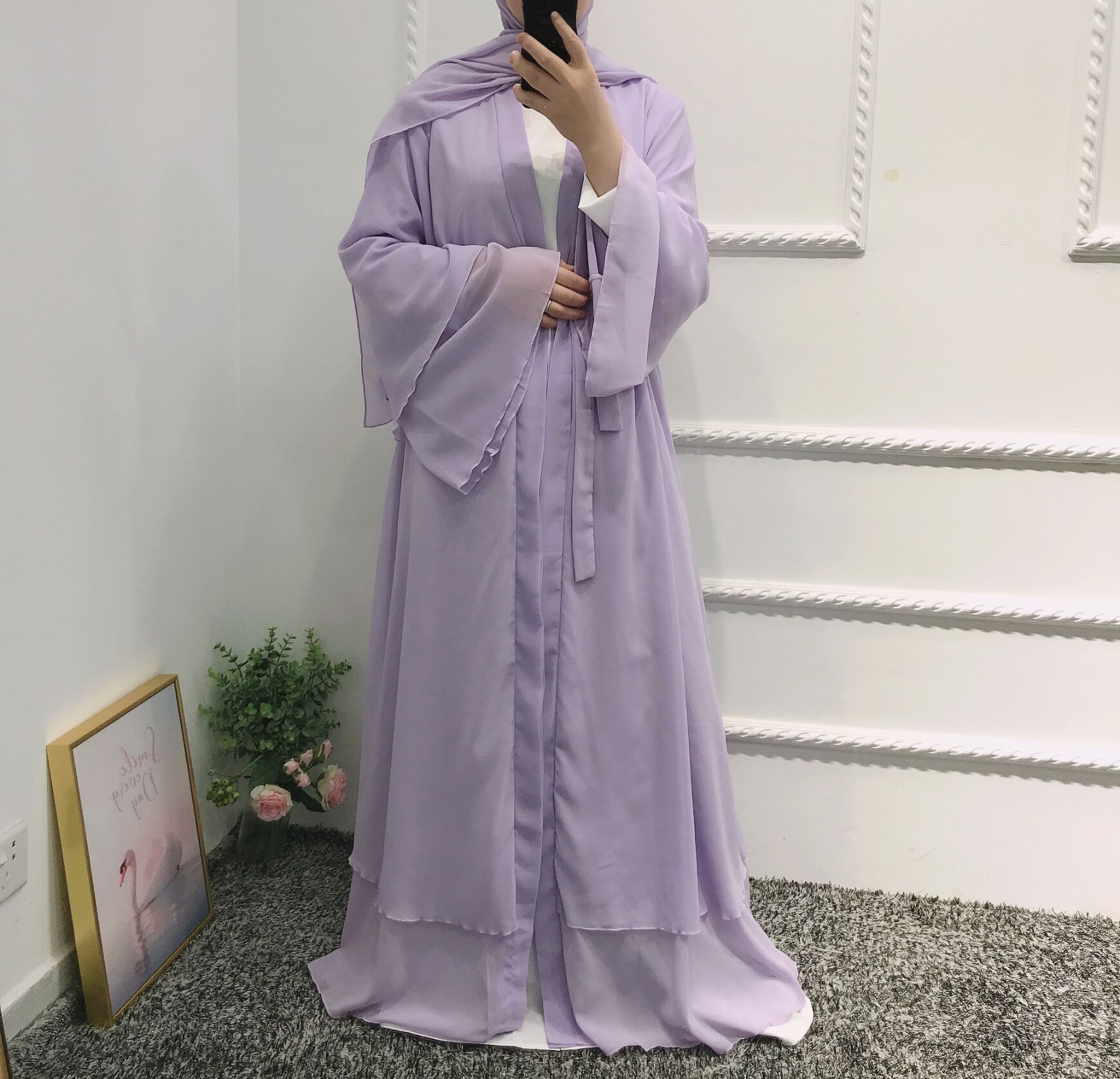 Solid Open Abaya Dubai Muslim Cardigan Abayas Dresses Elegant  Women Caftan Islam Clothing