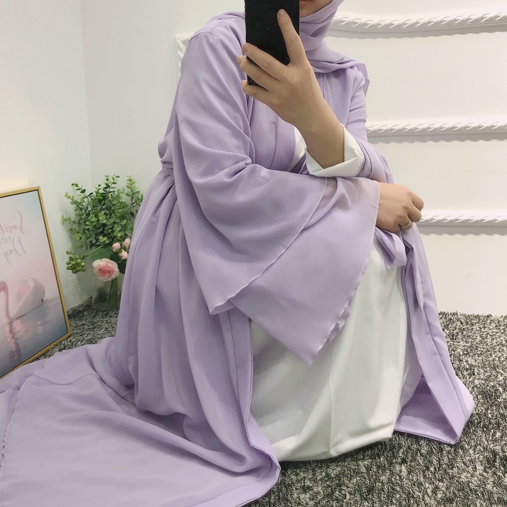Solid Open Abaya Dubai Muslim Cardigan Abayas Dresses Elegant  Women Caftan Islam Clothing