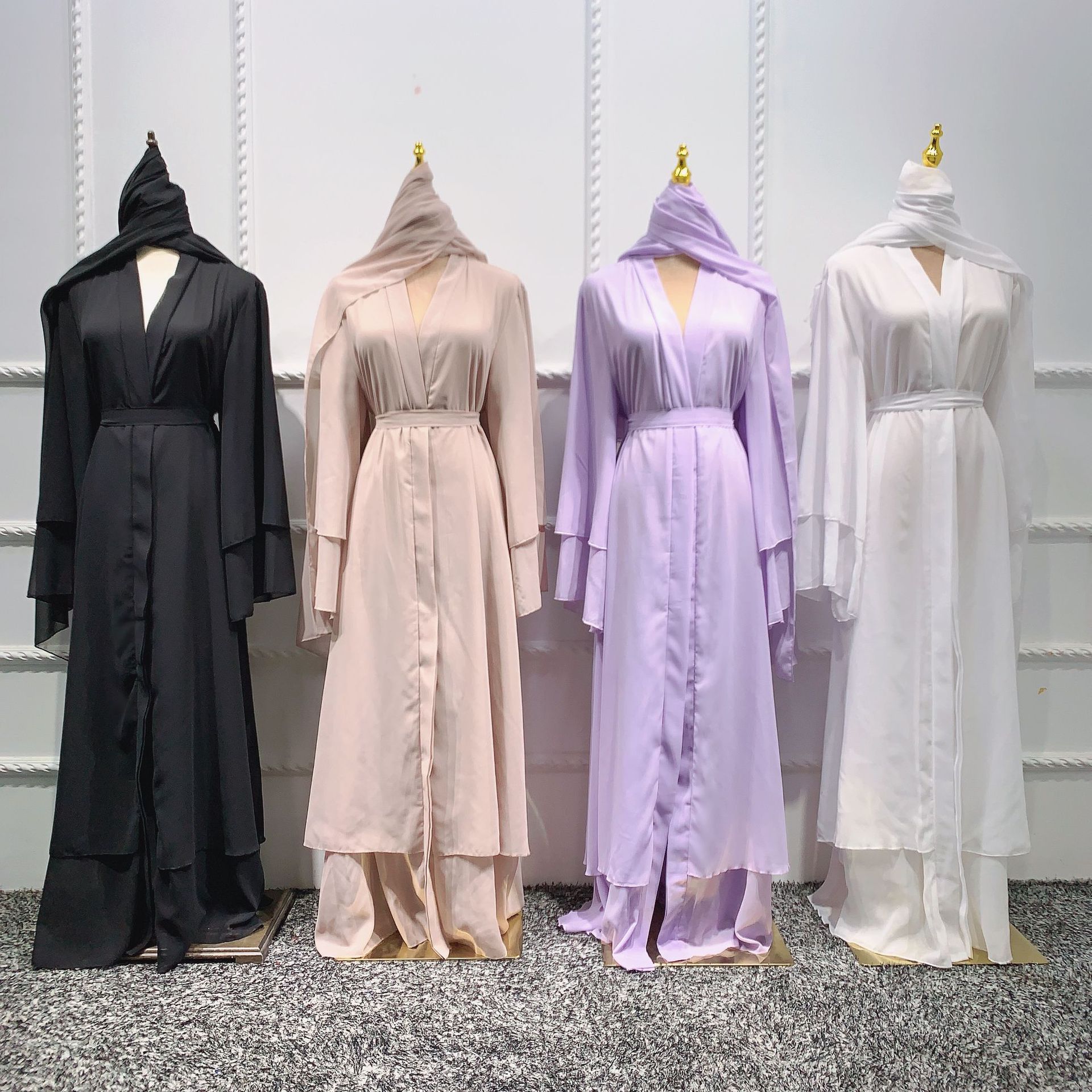 Solid Open Abaya Dubai Muslim Cardigan Abayas Dresses Elegant  Women Caftan Islam Clothing