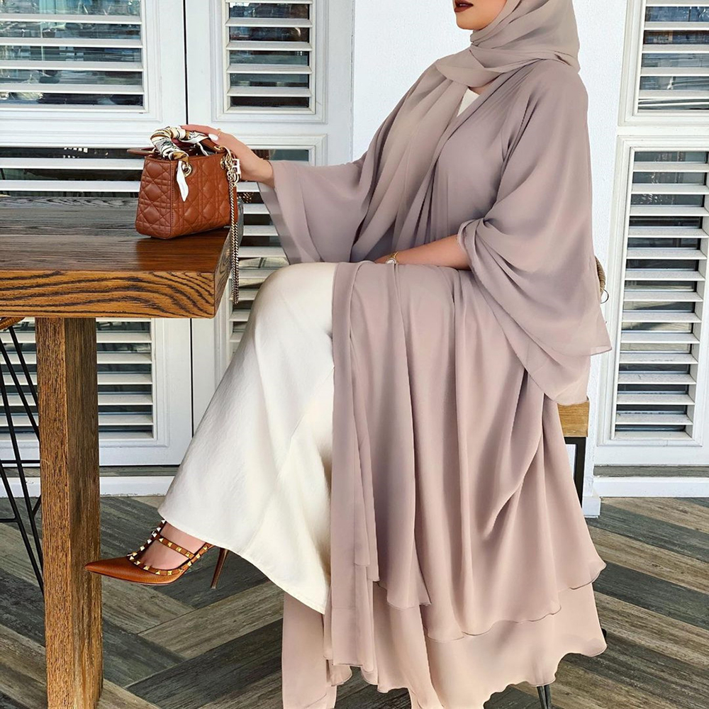 Solid Open Abaya Dubai Muslim Cardigan Abayas Dresses Elegant  Women Caftan Islam Clothing