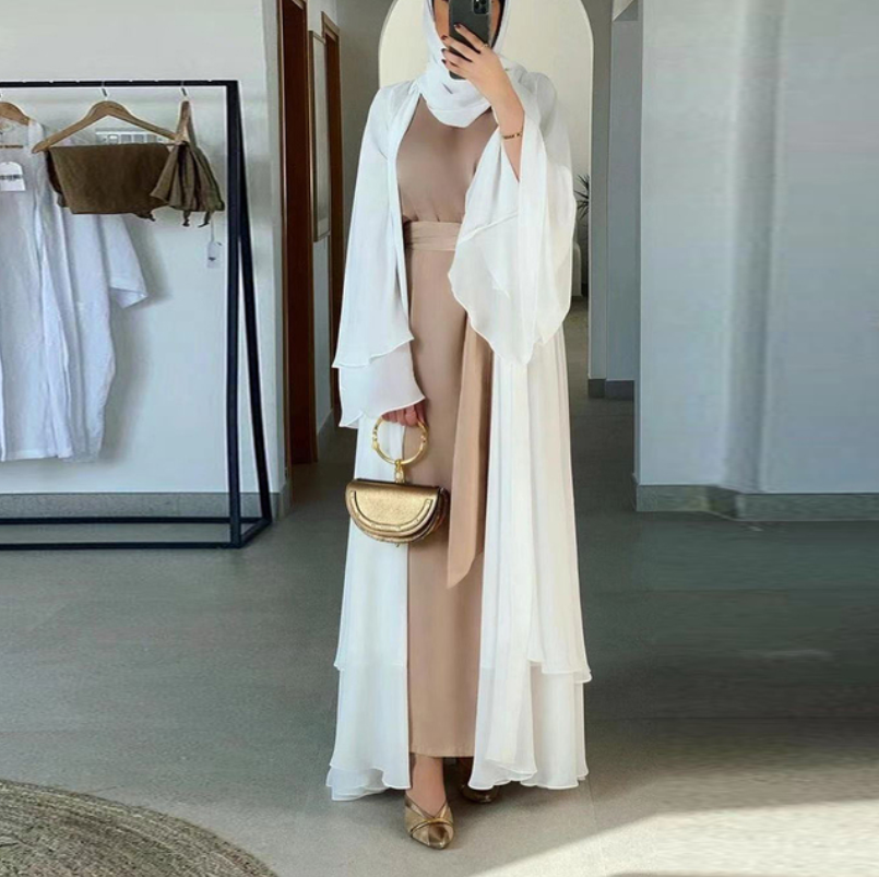 Solid Open Abaya Dubai Muslim Cardigan Abayas Dresses Elegant  Women Caftan Islam Clothing