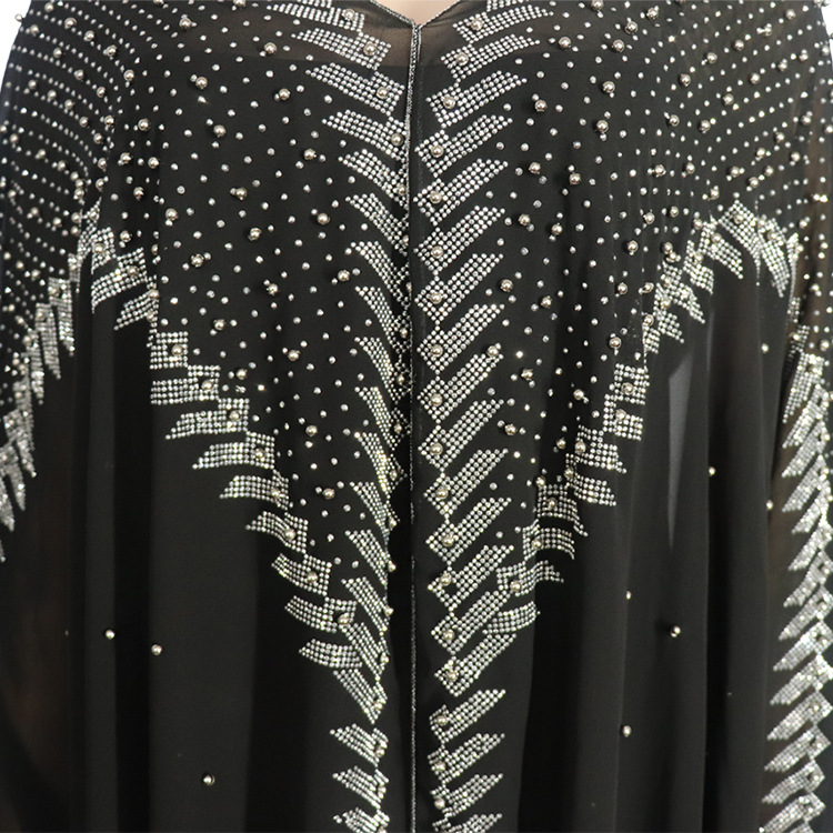 Muslim Kaftan Abaya Dresses Women Open Abayas With Inner Stones Chiffon Hooded Dress Plus Size
