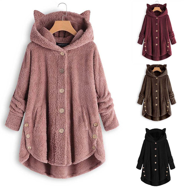 New Fashion Hoodies Women Jackets Button Coats Patchworl Tops Hooded Pullover Plus Size Windbreaker