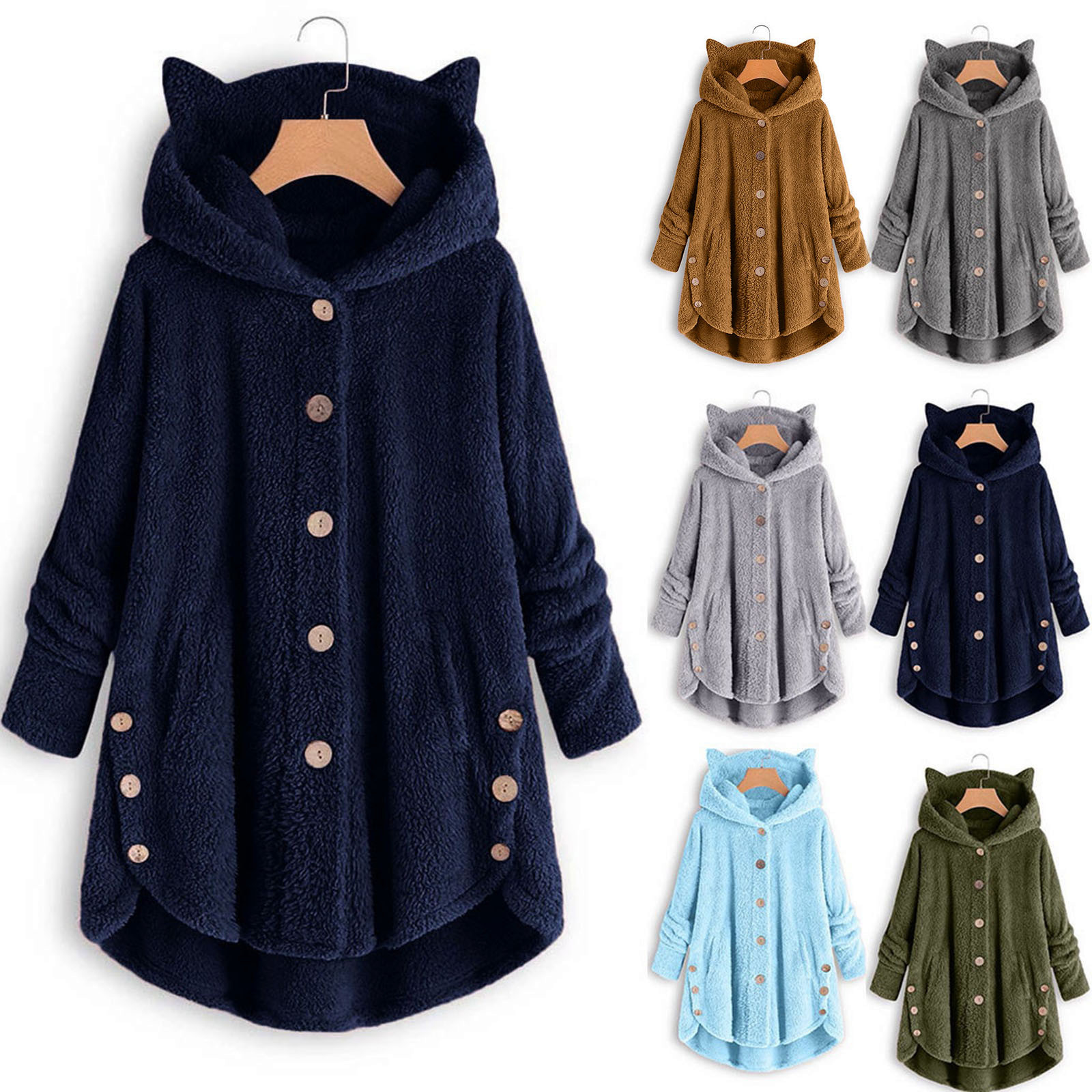 New Fashion Hoodies Women Jackets Button Coats Patchworl Tops Hooded Pullover Plus Size Windbreaker