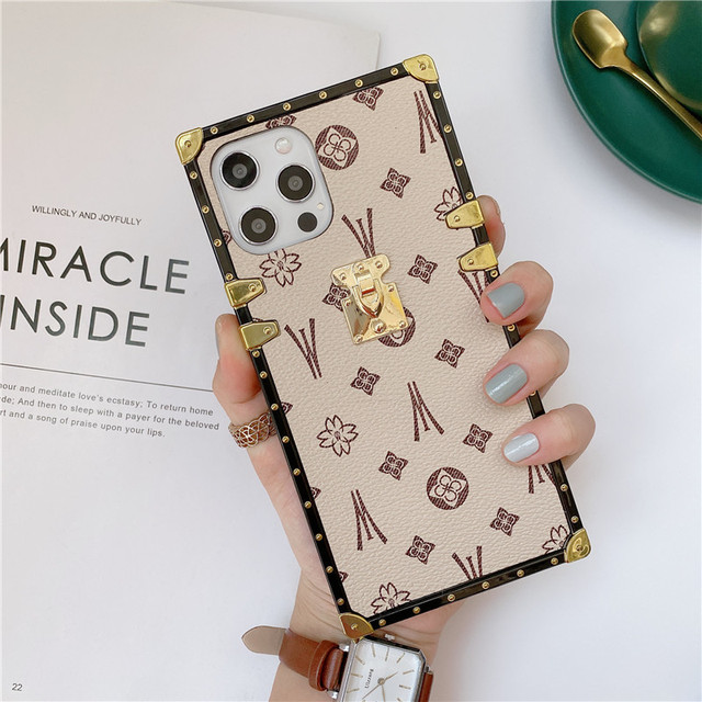 New Luxury Square PU Leather Case For iPhone Huawei Samsung Xiaomi Cases  LV Case Phones Covers