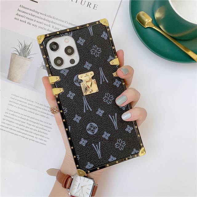 New Luxury Square PU Leather Case For iPhone Huawei Samsung Xiaomi Cases  LV Case Phones Covers