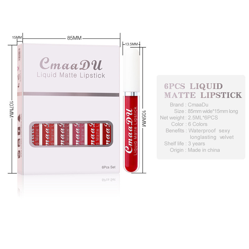 6PCS/Set Lipsticks Matte Lip Gloss Sets Makeup Lasting Velvet Liquid Lipstick Set Cosmetic