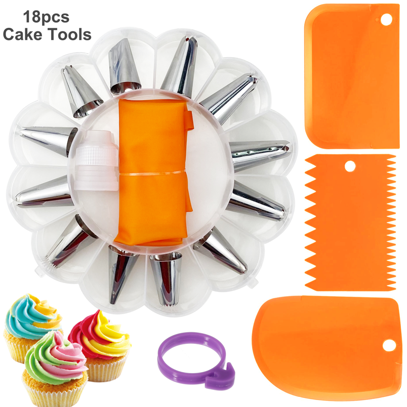 18PCS/Set Cake Decor Tools Reusable Pastry Bags Tips Icing Piping Nozzles Scraper With Storage Box Kitchen & Dining room appliances