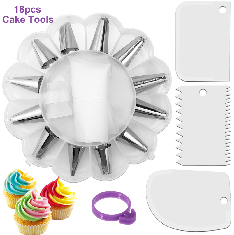 18PCS/Set Cake Decor Tools Reusable Pastry Bags Tips Icing Piping Nozzles Scraper With Storage Box Kitchen & Dining room appliances