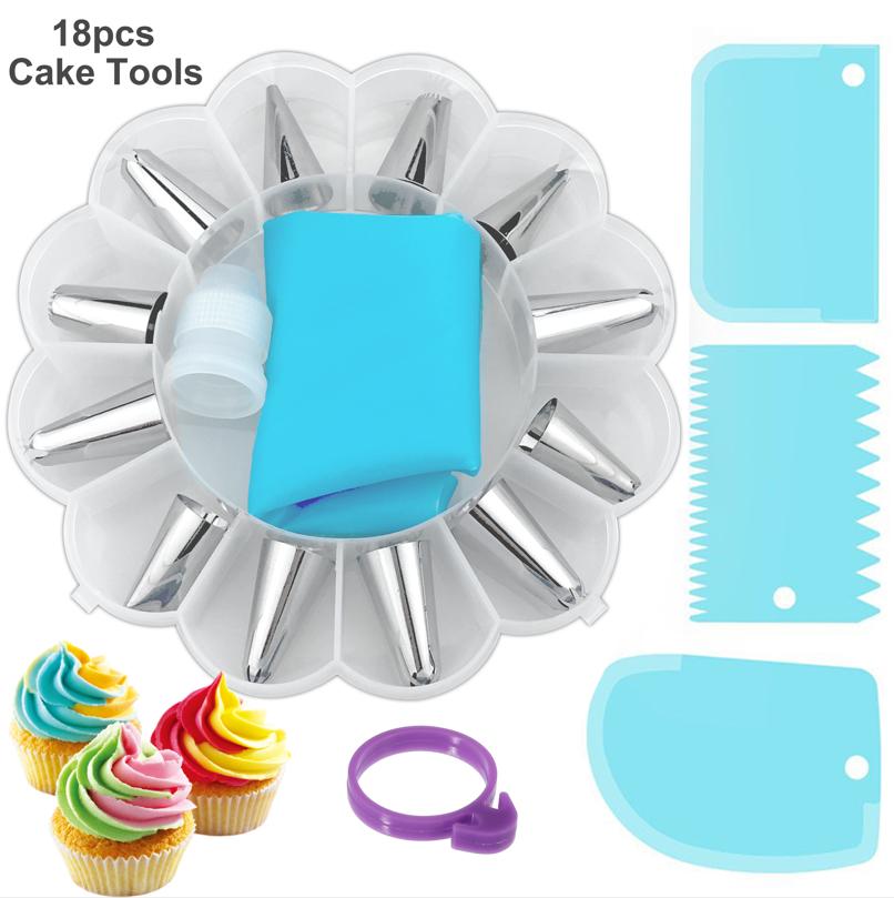 18PCS/Set Cake Decor Tools Reusable Pastry Bags Tips Icing Piping Nozzles Scraper With Storage Box Kitchen & Dining room appliances