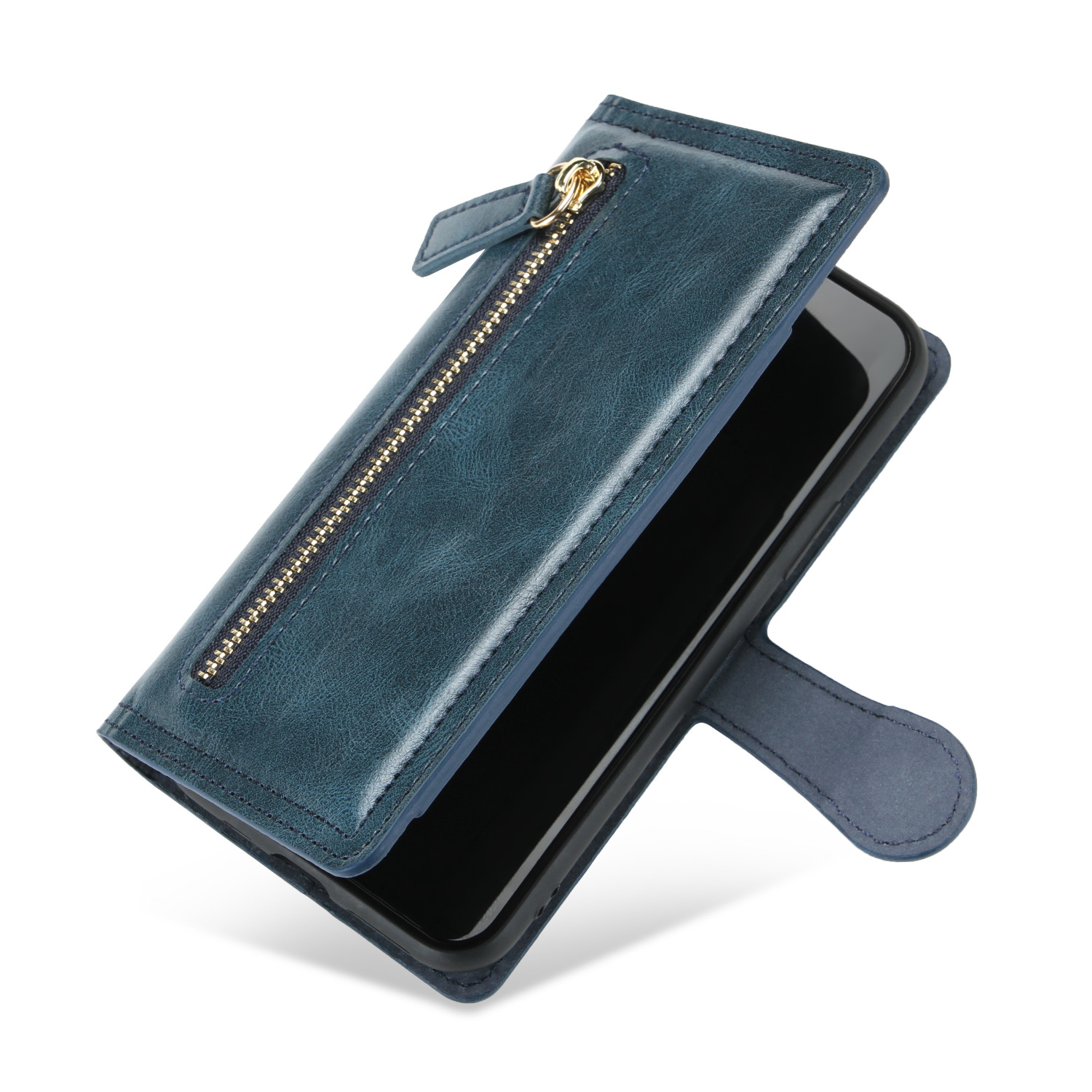 New Luxury Leather Zipper Wallet Case For iPhone Samsung Phones Card Holder Stand Phone Cases Cover